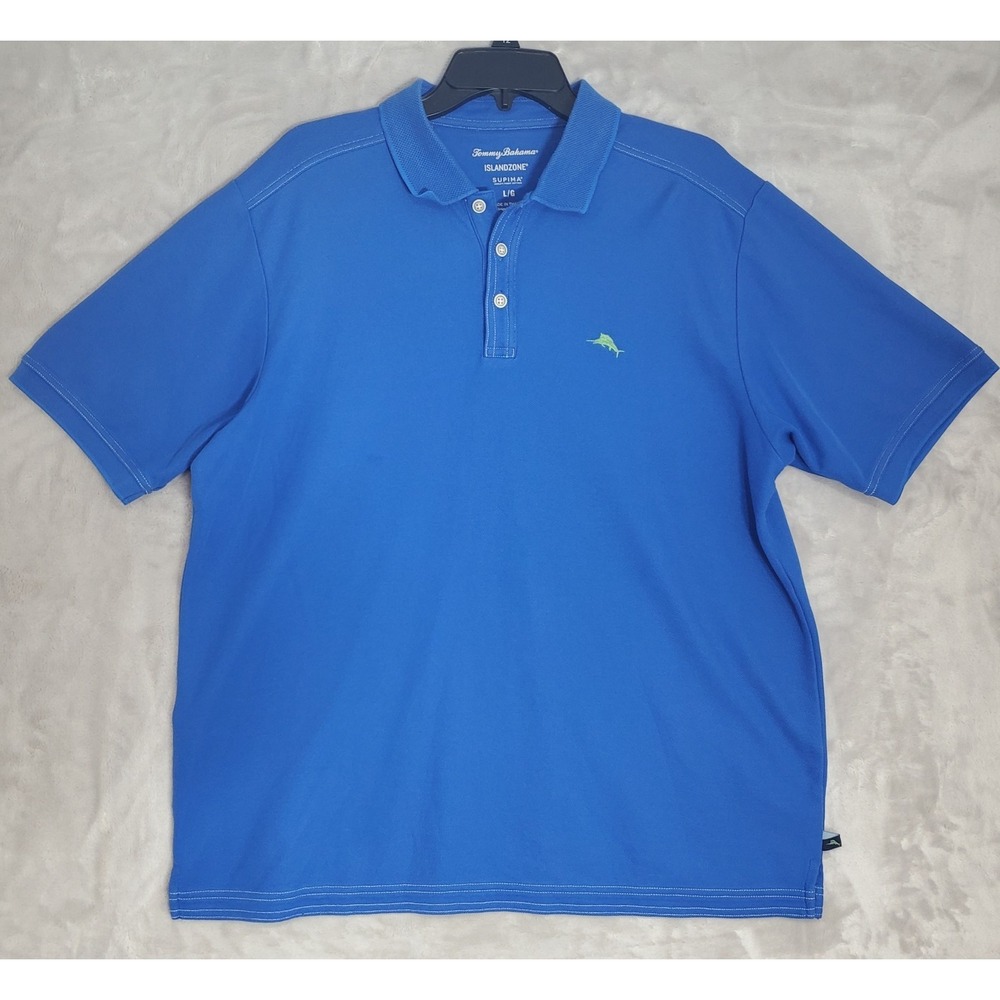 Tommy Bahama Polo Shirt Mens Large Island Zone Blue Supima Cotton Golf Beach EUC